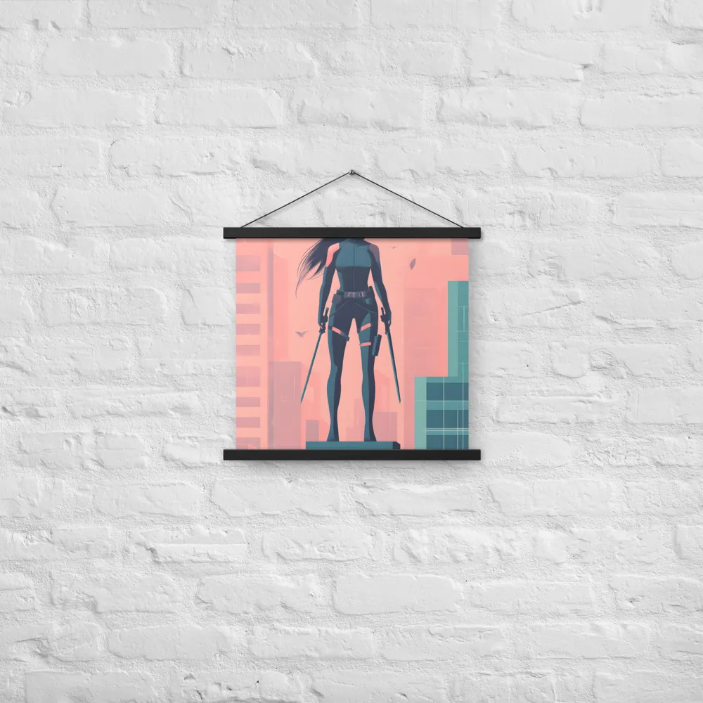 Urban Sentinel: A Warrior's Stand | Poster With Black Wood Hanger | 18″×18″