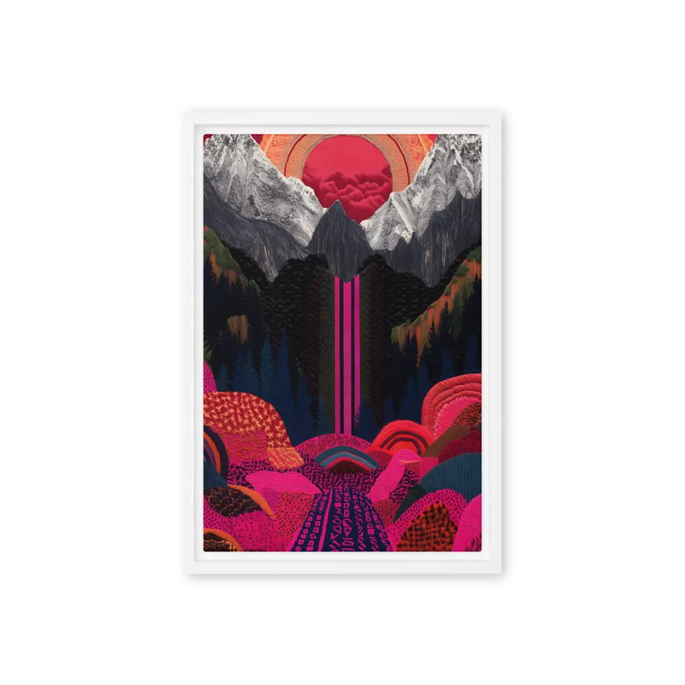 Ethereal Cascade: A Surreal Landscape | Canvas with White Frame | 12″×18″