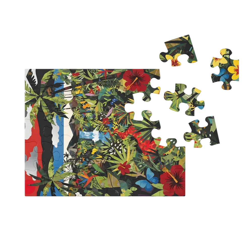 Tropical Waterfall Collage 
 Jigsaw Puzzle in Tin Box