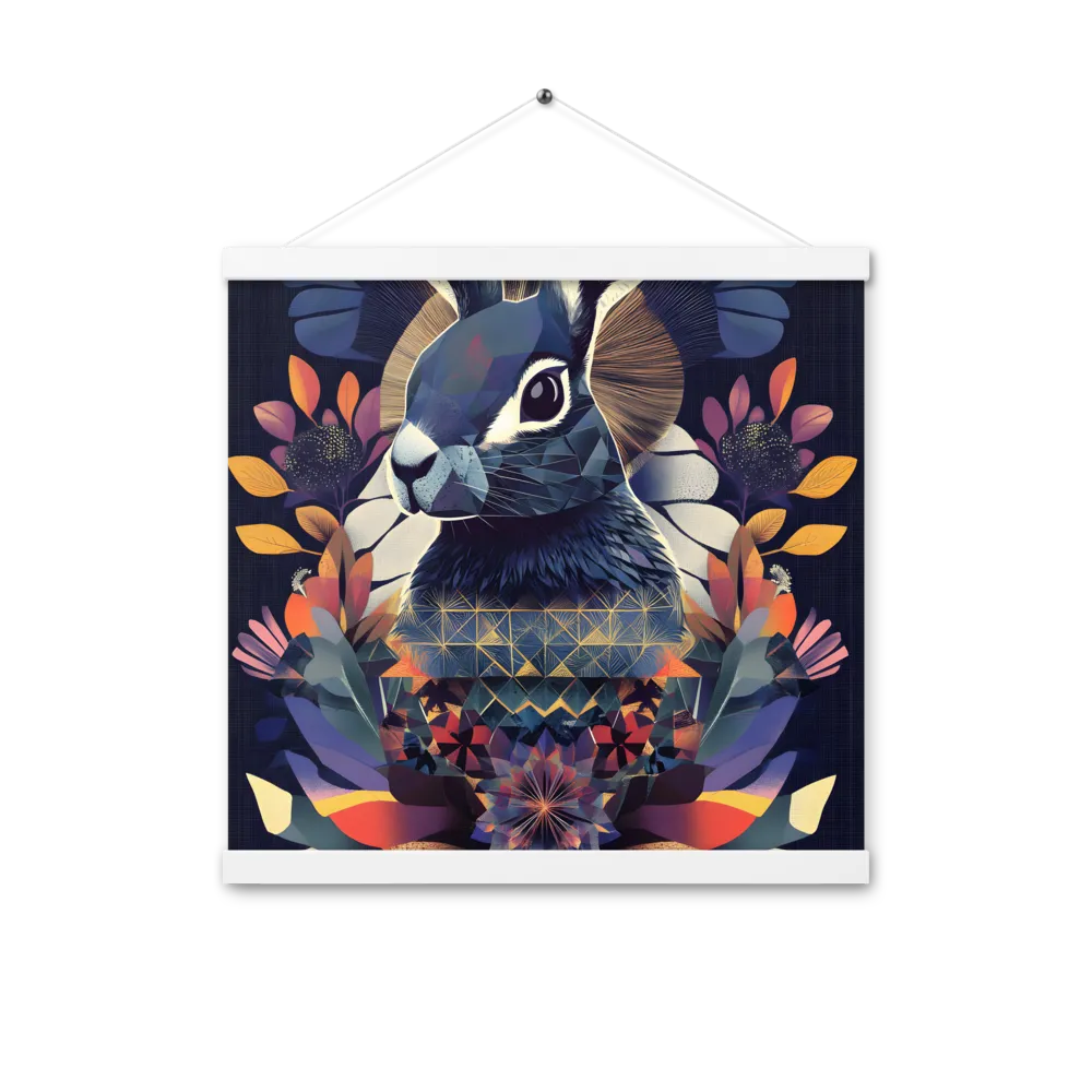 Ethereal Bunny: A Geometric Wonderland | Poster With White Wood Hanger | 16″×16″
