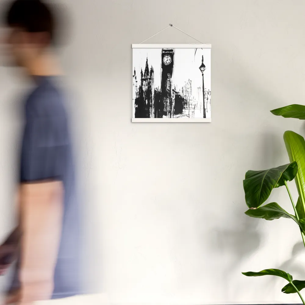 Clock Tower in Motion | Poster With White Wood Hanger | 16″×16″