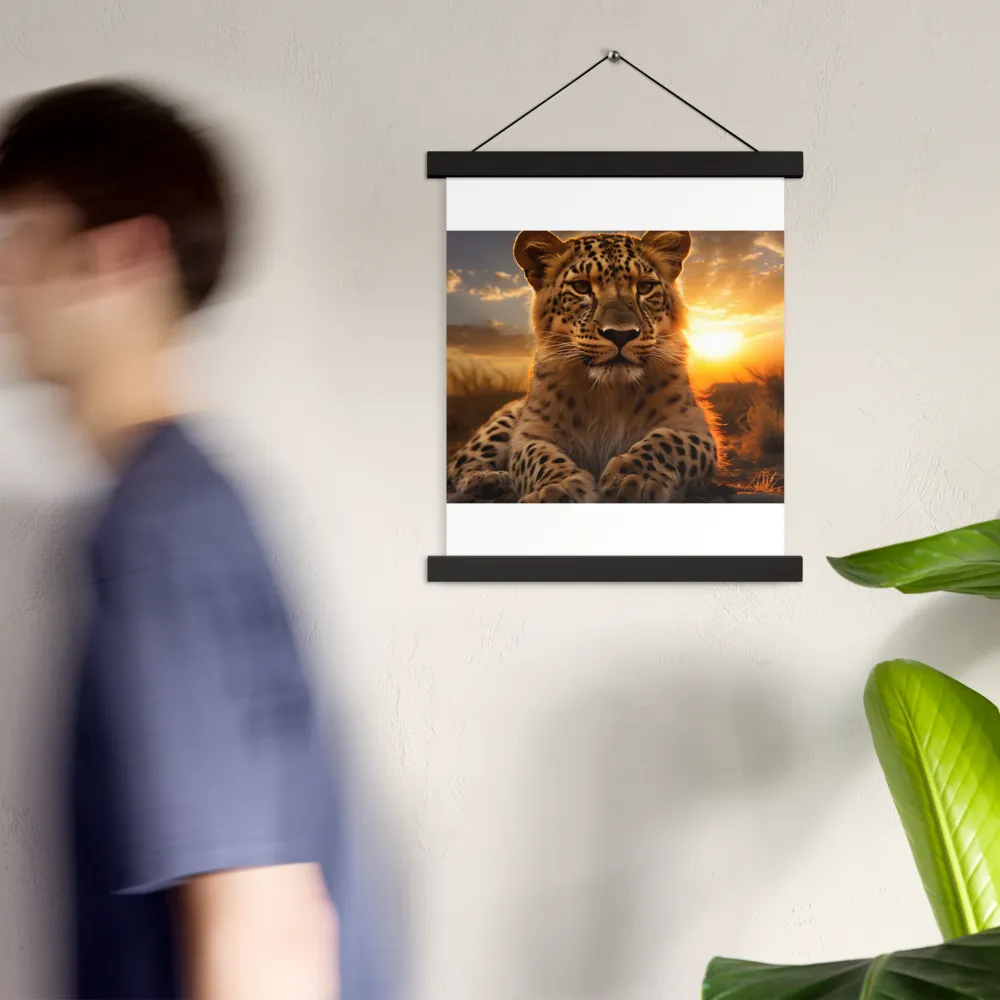 Regal Presence: The Leopard at Sunset | Poster With Black Wood Hanger | 11″×14″