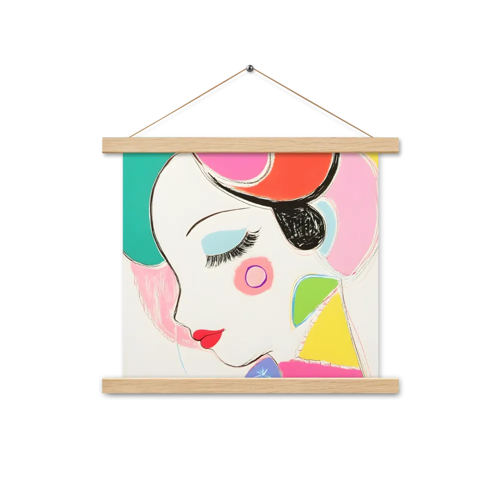 Whimsical Portrait in Colorful Abstraction | Poster With Oak Wood Hanger | 14″×14″