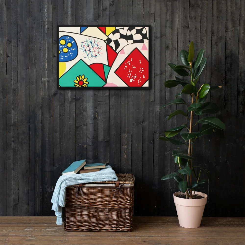 Joyful Geometry: A Playful Dance of Shapes and Colors | Canvas with Black Frame | 20″×30″