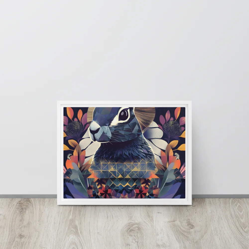 Ethereal Bunny: A Geometric Wonderland | Canvas with White Frame | 12″×16″