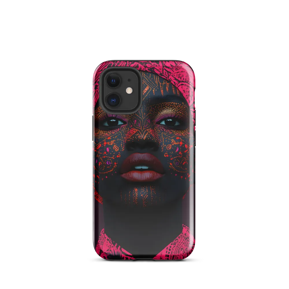 Neon Adornments: A Portrait of Cultural Expression | Phone Case |  12 mini | Tough Case | Glossy