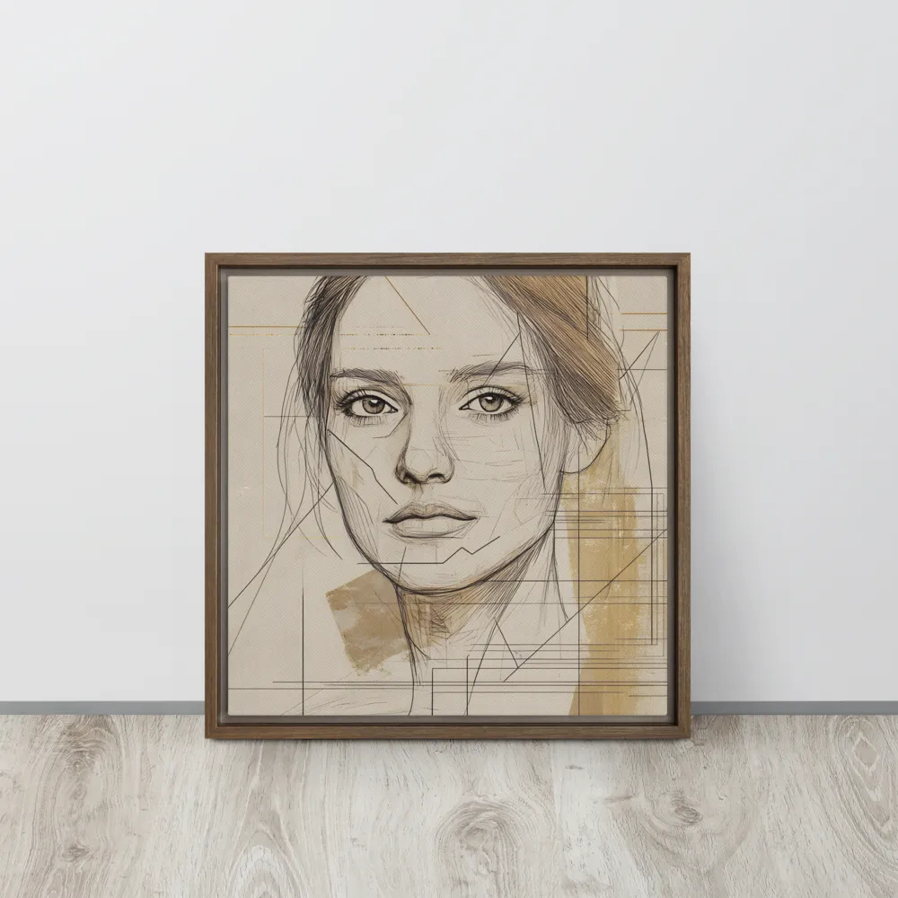 Geometric Elegance: A Modern Portrait | Canvas with Brown Frame | 16″×16″