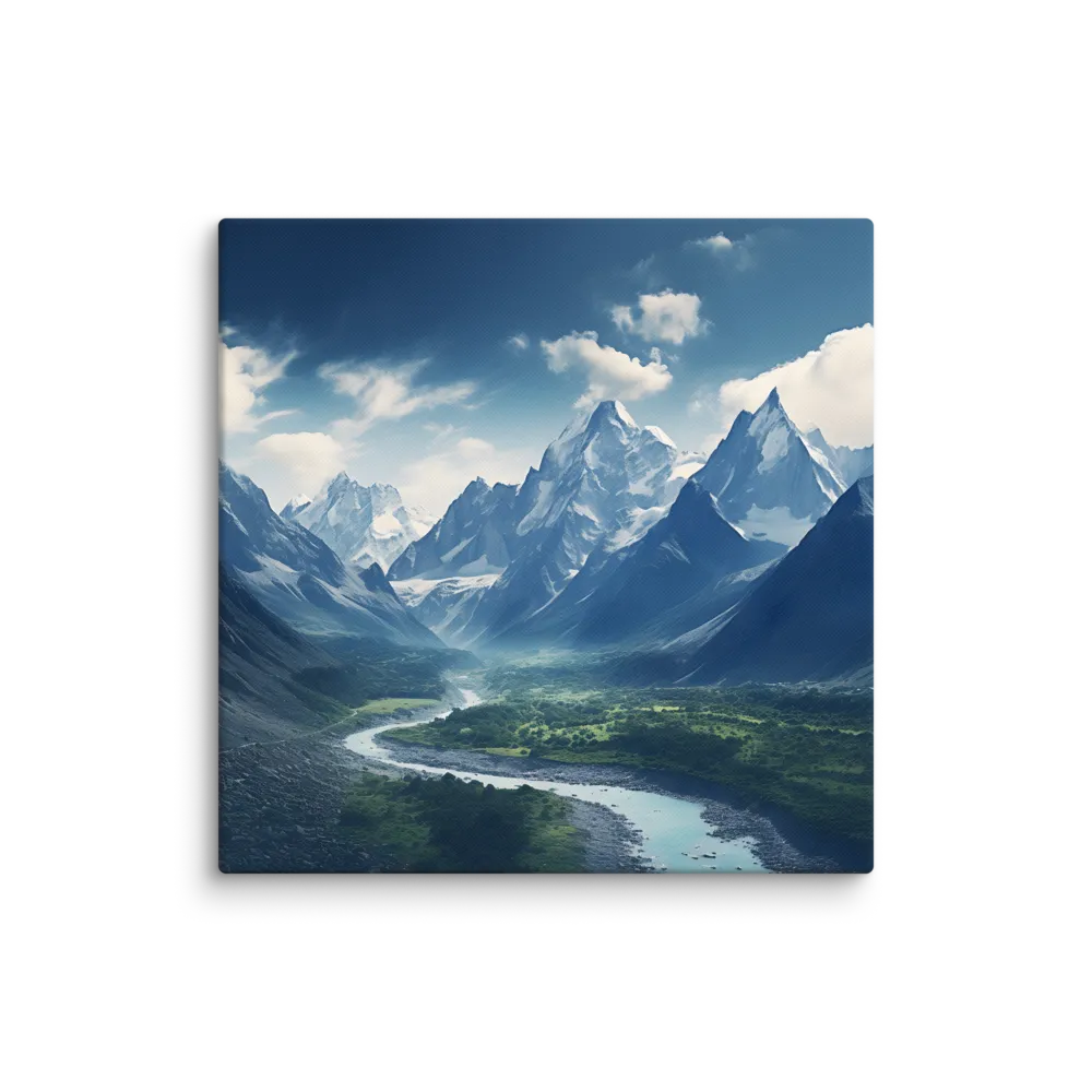 Majestic Serenity: A Landscape of Mountains and Rivers | Canvas | 28″×28″