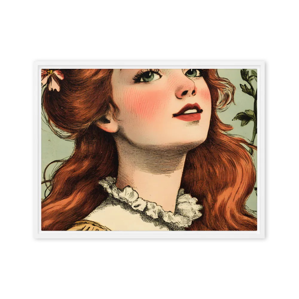 Whimsical Portrait of a Flower-Adorned Girl | Canvas with White Frame | 18″×24″