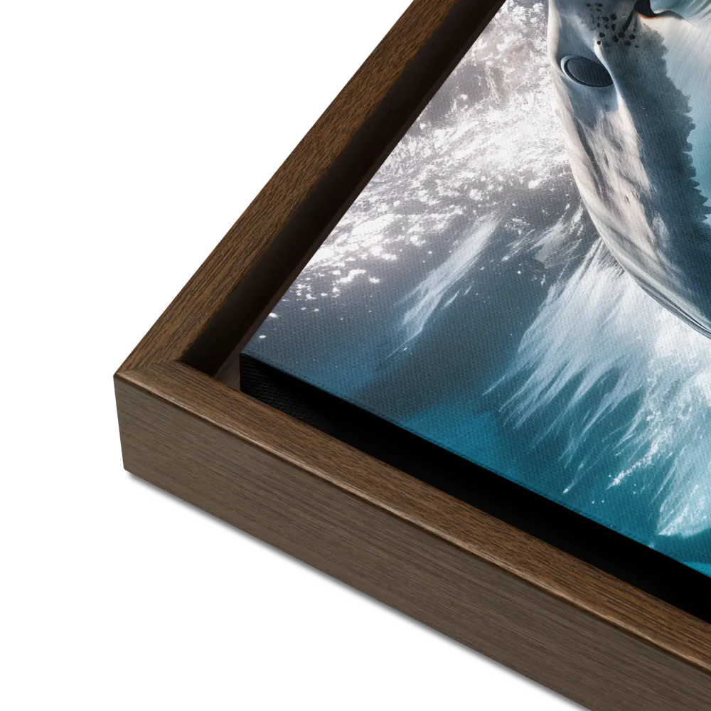 Majesty of the Ocean: The Great White Shark | Canvas with Brown Frame | 12″×16″