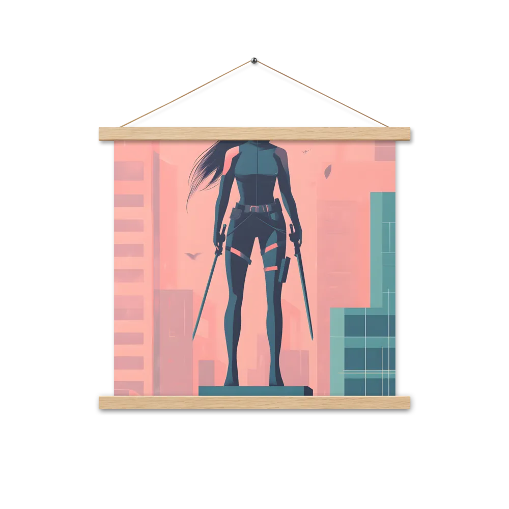 Urban Sentinel: A Warrior's Stand | Poster With Oak Wood Hanger | 18″×18″