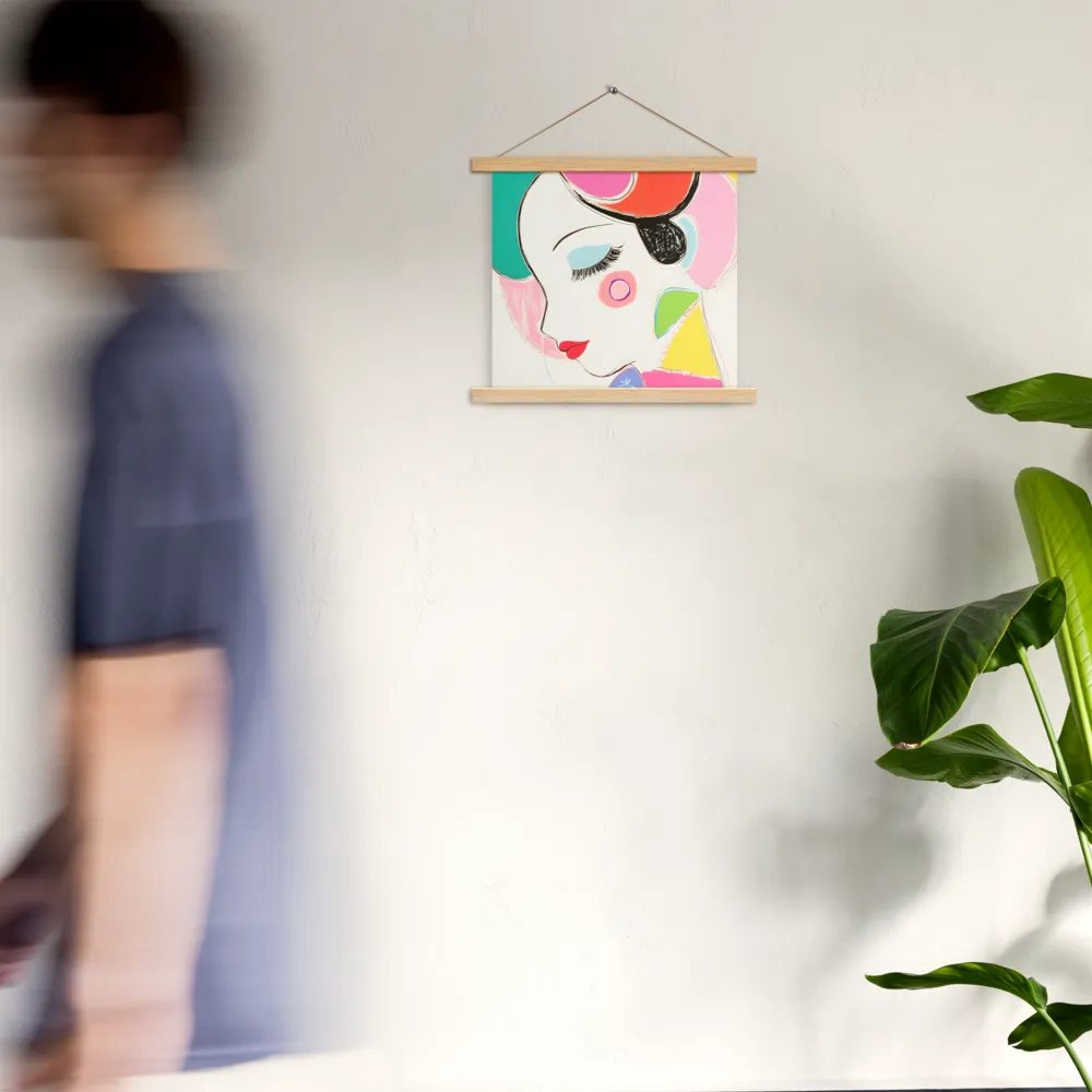 Whimsical Portrait in Colorful Abstraction | Poster With Oak Wood Hanger | 14″×14″