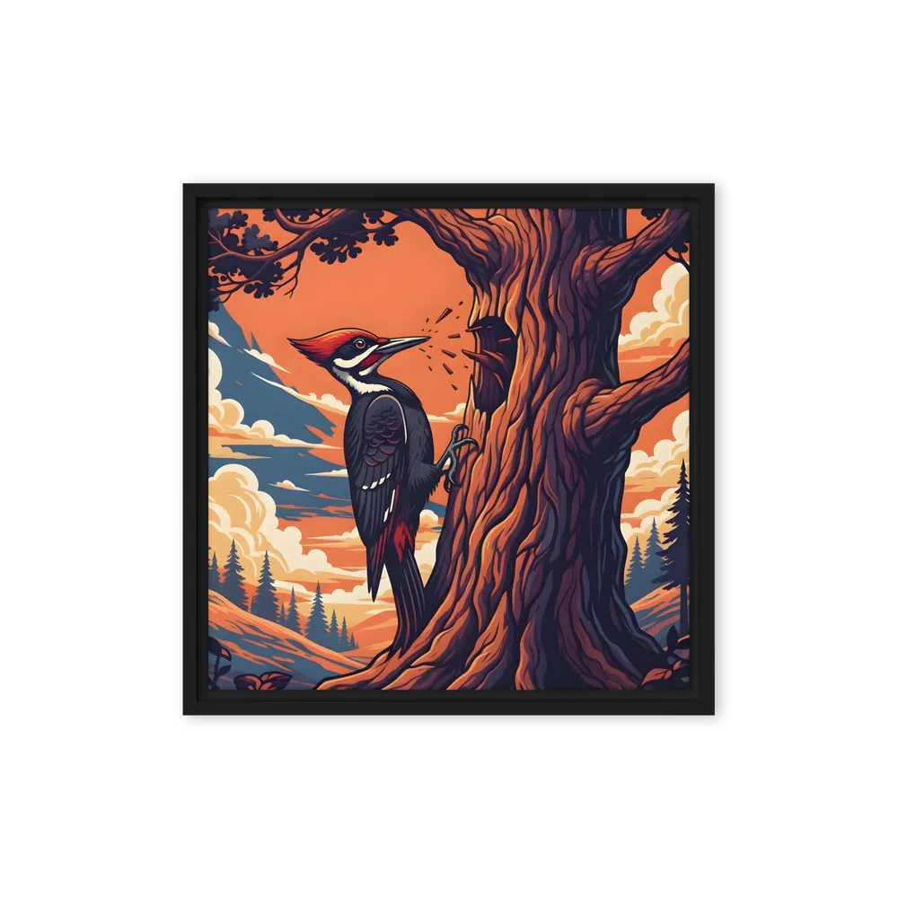 Woodpecker at Sunset 
 Canvas with Black Frame | 16″x 16″