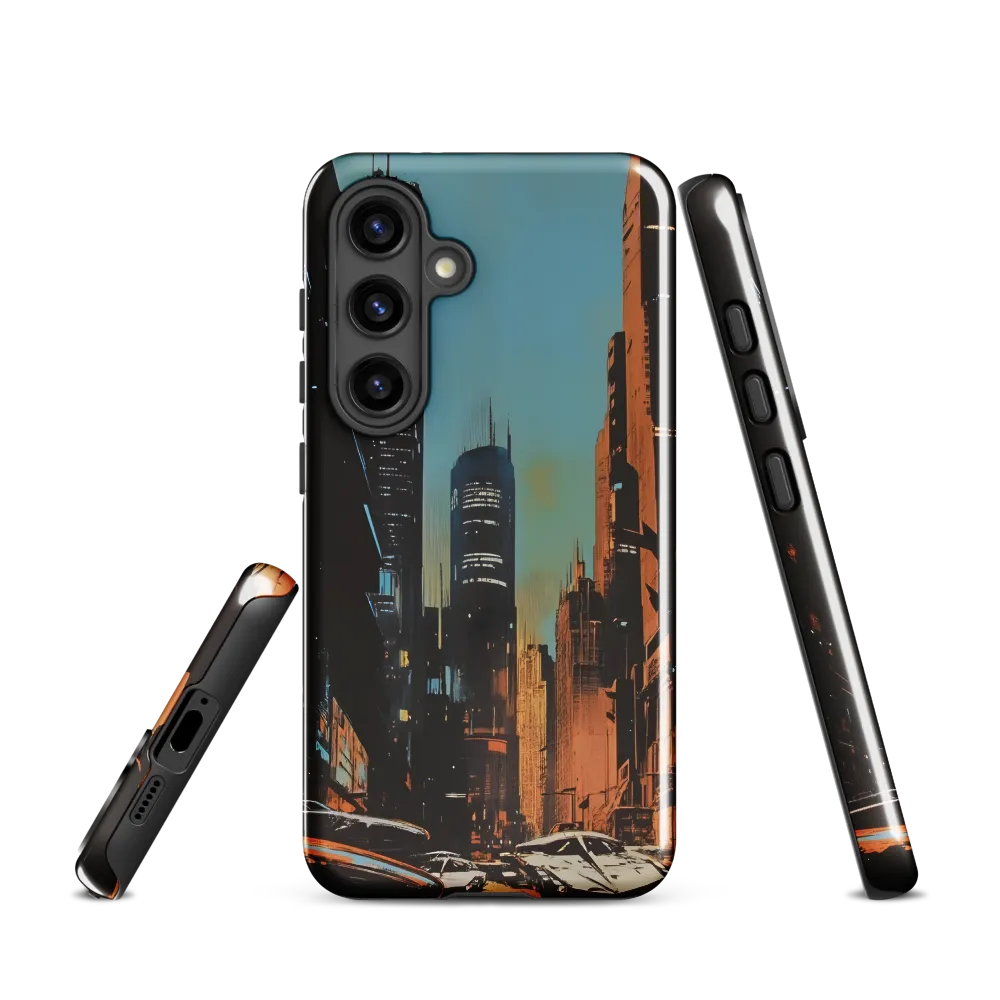 Futuristic Cityscape in Blue and Orange | Phone Case |  S24 | Tough Case | Glossy