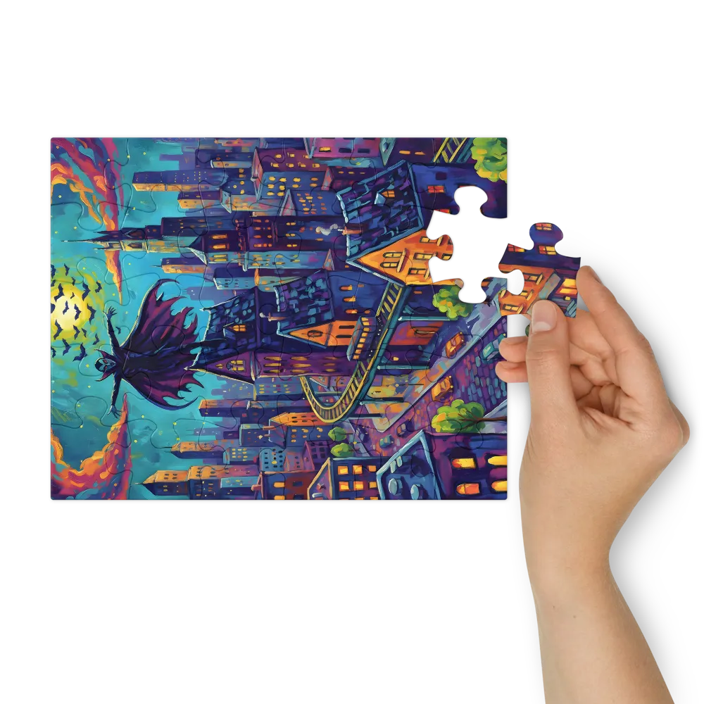 Moonlit Vampire Over City 
 Jigsaw Puzzle in Tin Box