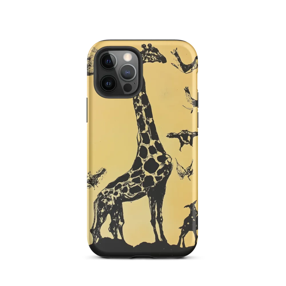 Whimsical Harmony of Giraffe and Birds