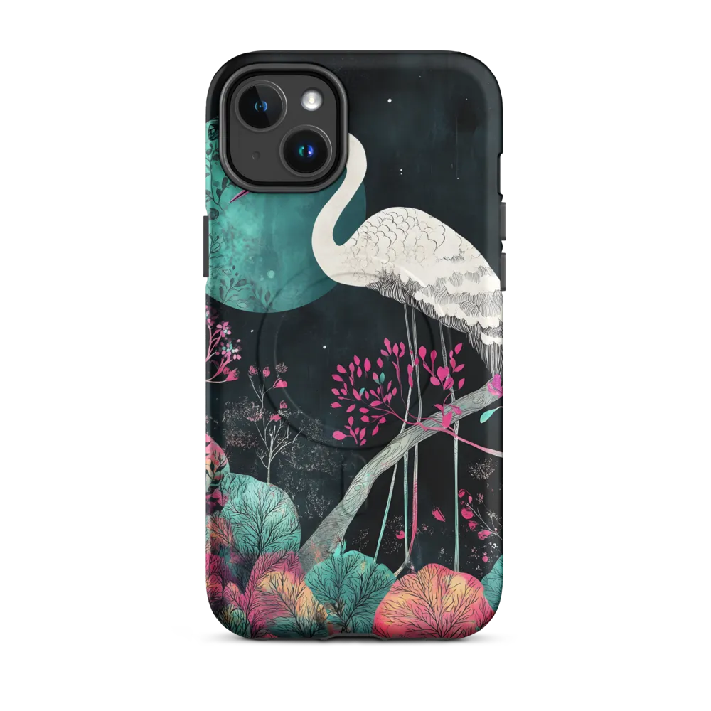 Ethereal Presence: Heron in a Floral Dreamscape | Phone Case |  14 Plus | MagSafe® Tough Case | Matte