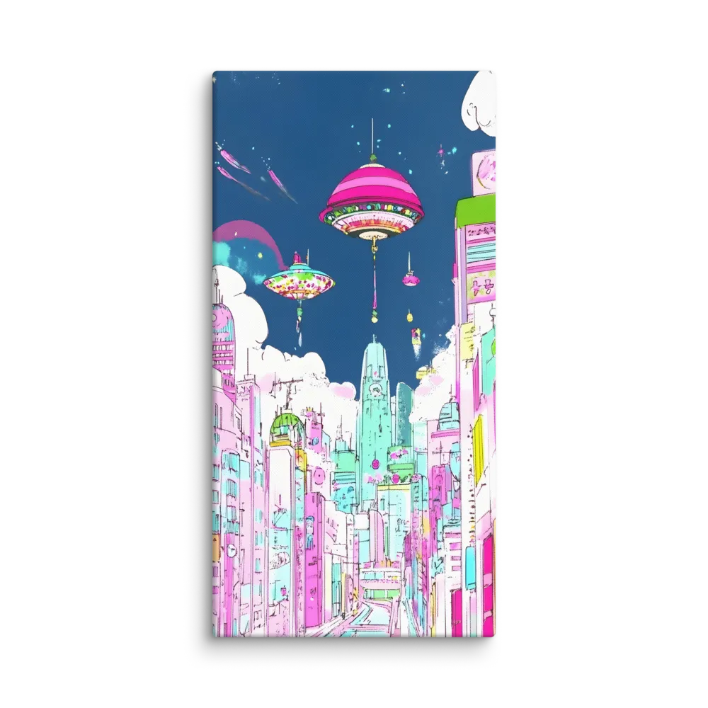 Futuristic Cityscape with Floating Structures | Canvas | 24″×48″