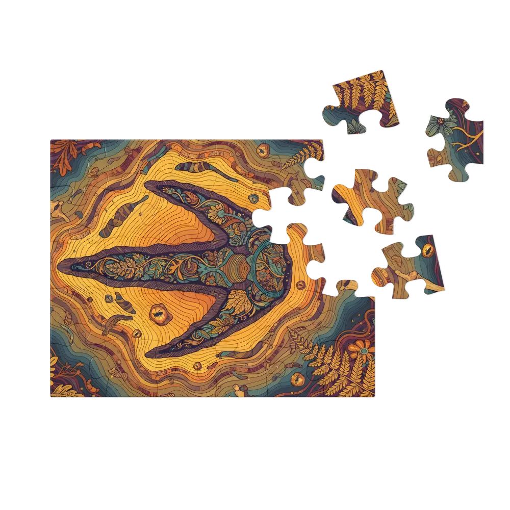 Floral Dinosaur Footprint 
 Jigsaw Puzzle in Tin Box