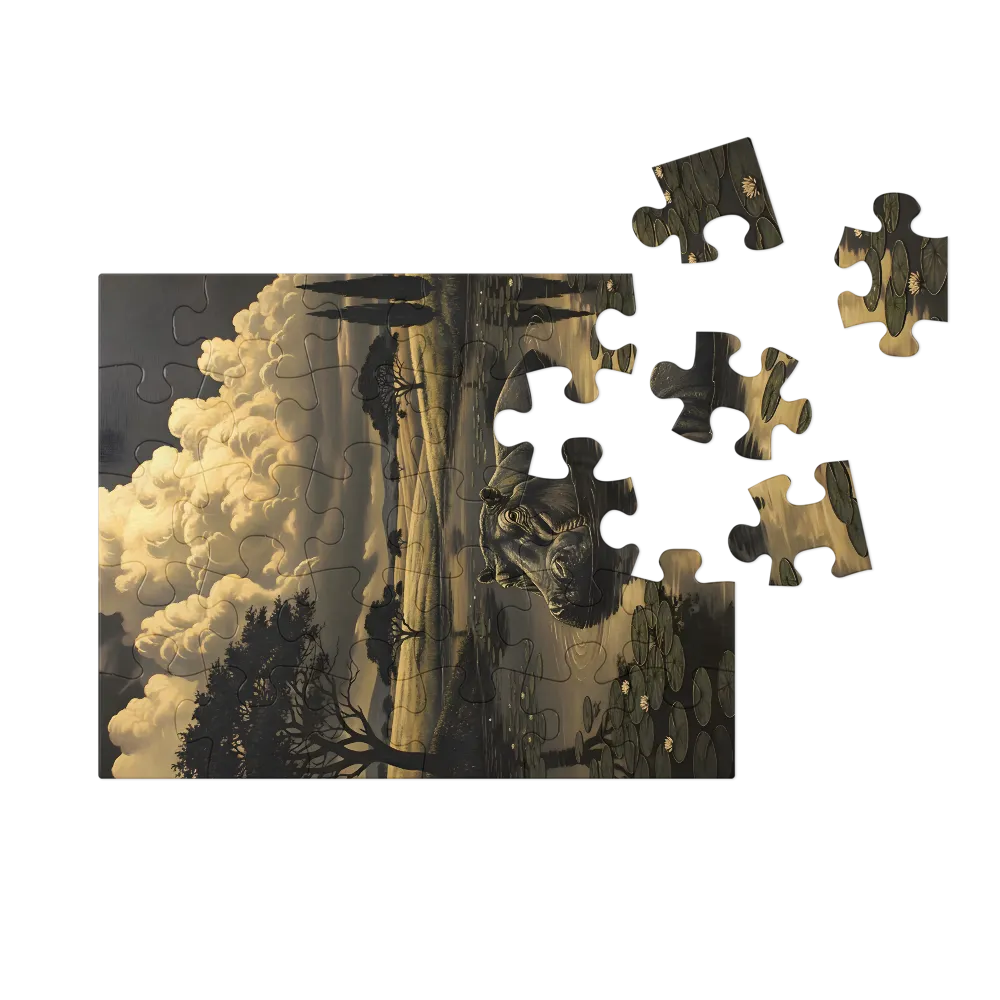 Hippo at Twilight 
 Jigsaw Puzzle in Tin Box