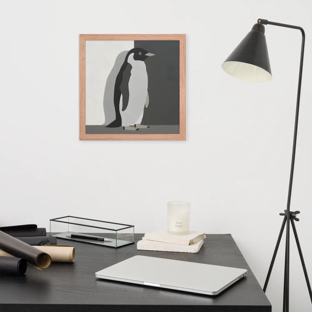 Monochrome Penguin 
 Poster with Red oak Frame | 14″x 14″