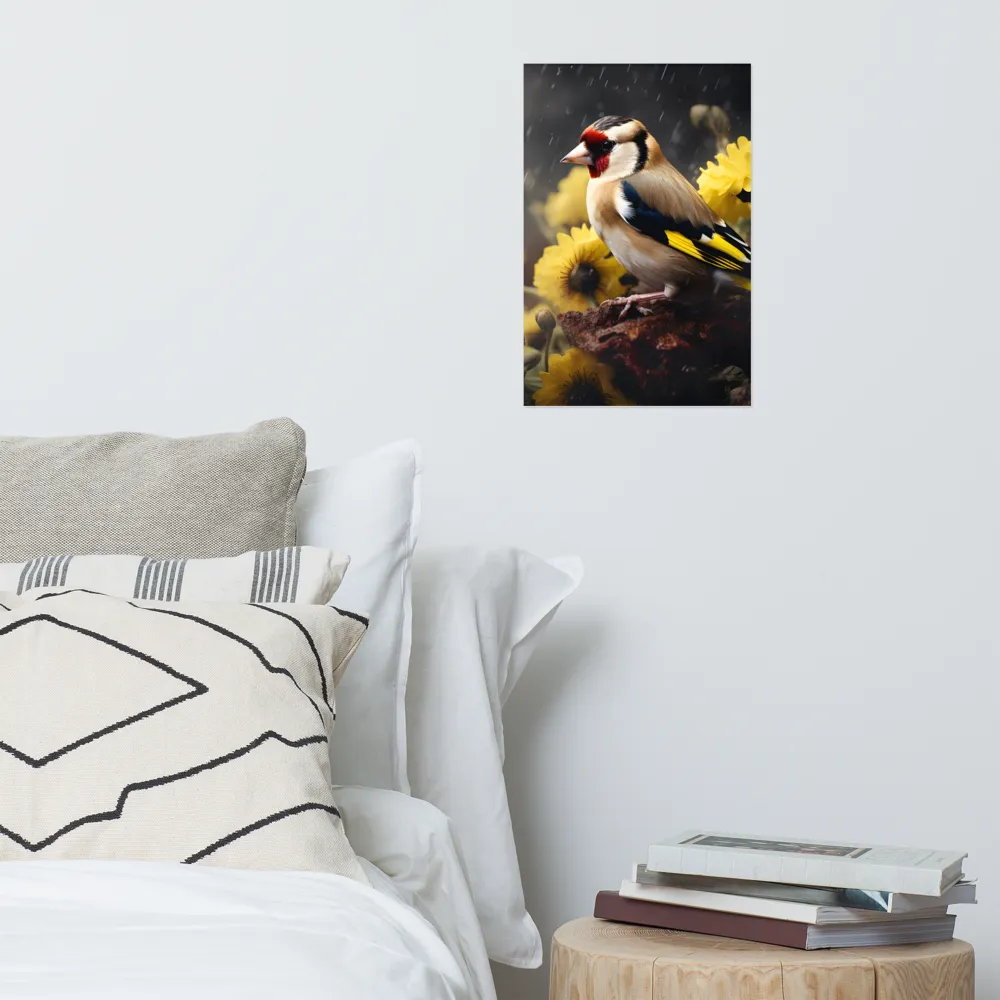 Harmony in Nature: A Goldfinch Amidst Blooms | Poster | 12″×18″
