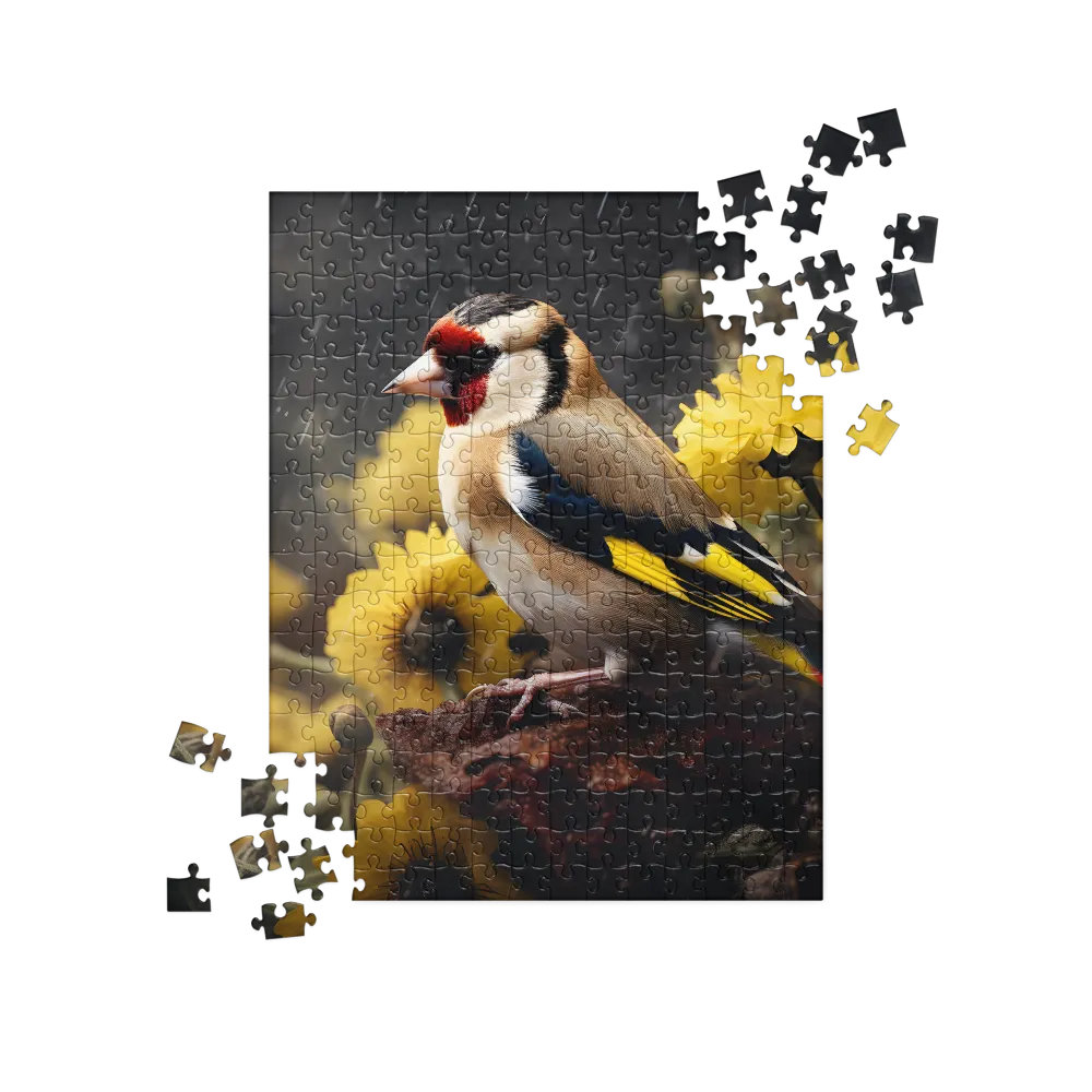 Harmony in Nature: A Goldfinch Amidst Blooms | Jigsaw Puzzle | 252 pieces