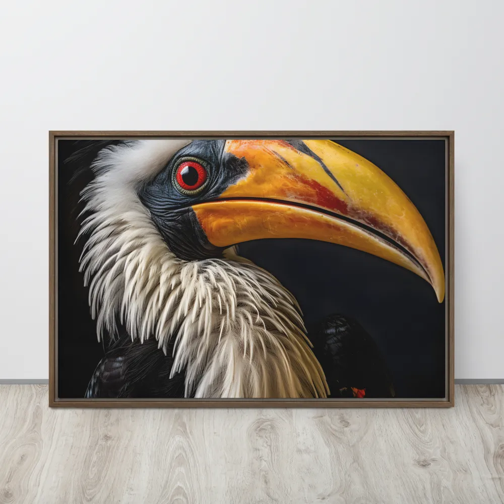 Majestic Hornbill Portrait | Canvas with Brown Frame | 24″×36″