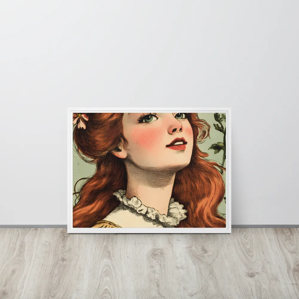 Whimsical Portrait of a Flower-Adorned Girl | Canvas with White Frame | 18″×24″