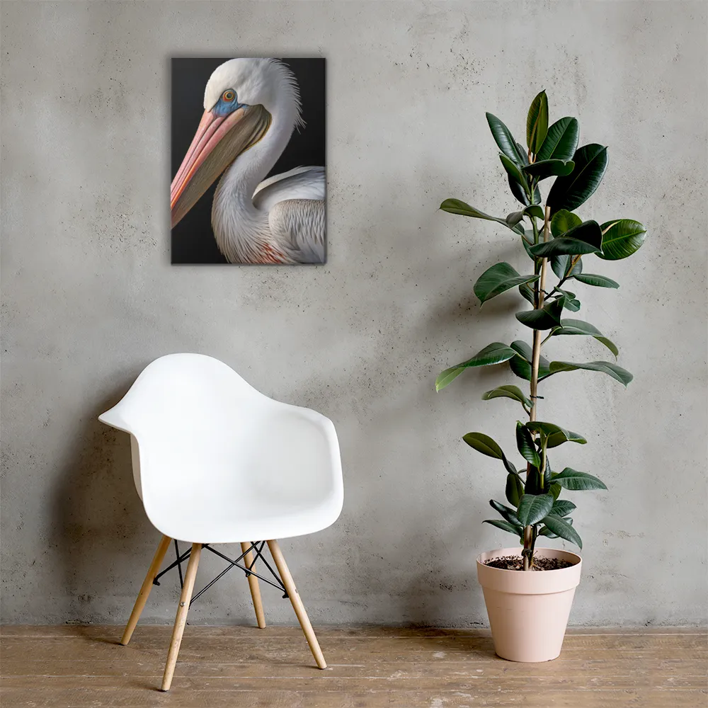 Elegance in White: The Pelican | Canvas | 18″×24″