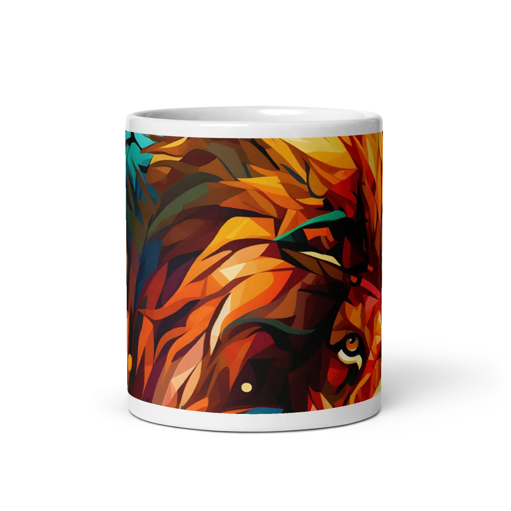 Majestic Gaze: The Polygonal Lion | Mug with White inside | 11 oz