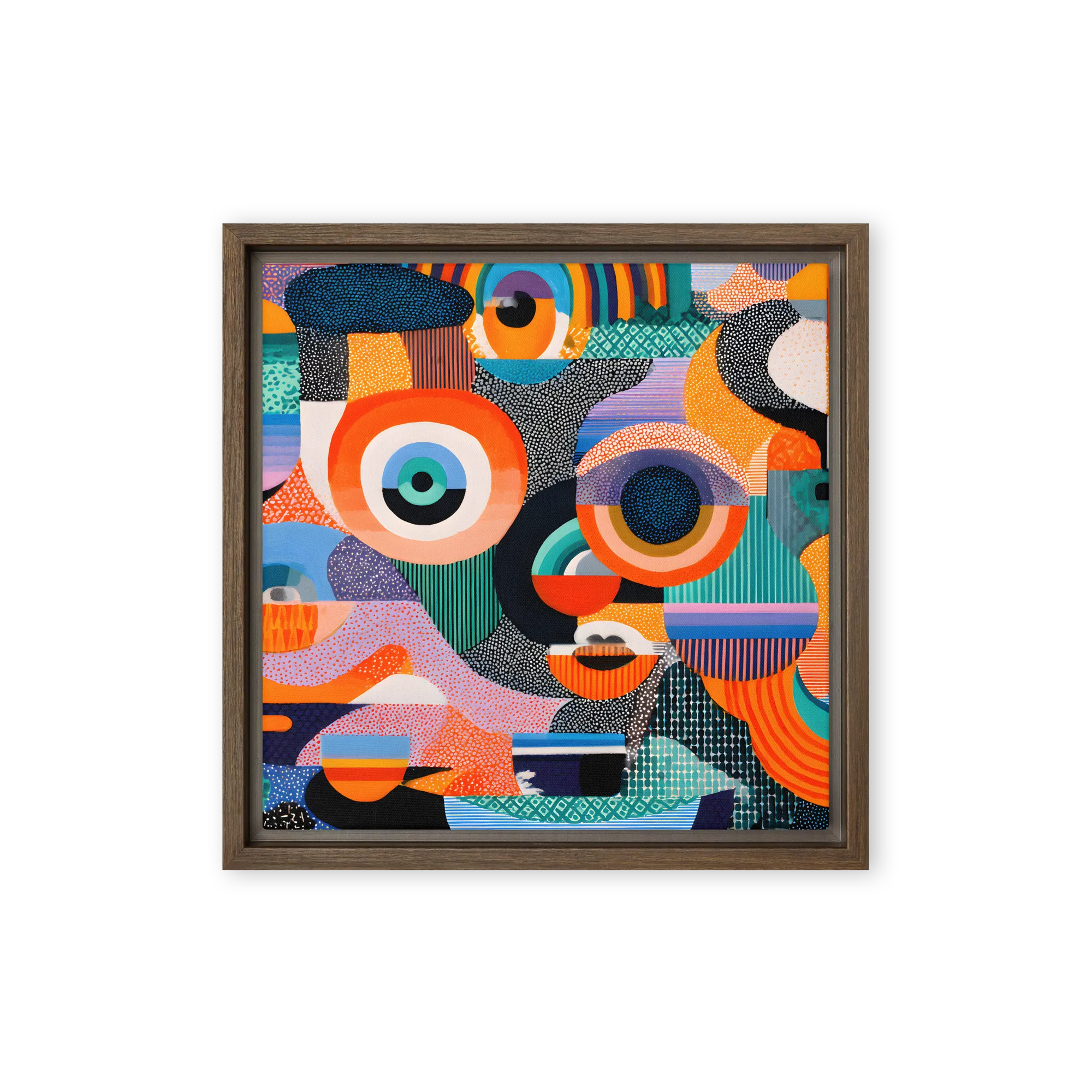 Vibrant Geometric Abstraction 
 Canvas with Brown Frame