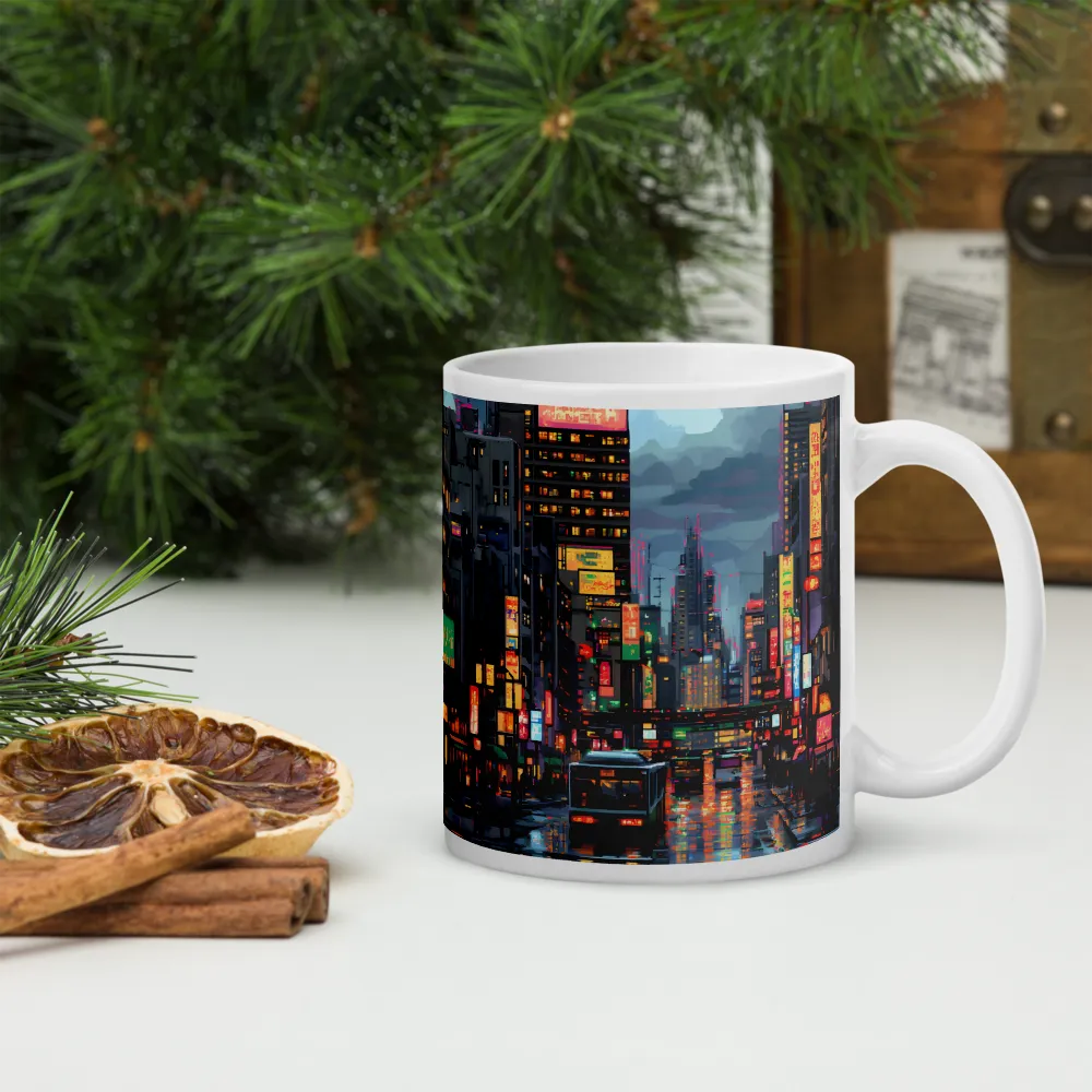 Neon Dreams: A Pixelated Urban Night | Mugs | Multiple Sizes & Colors