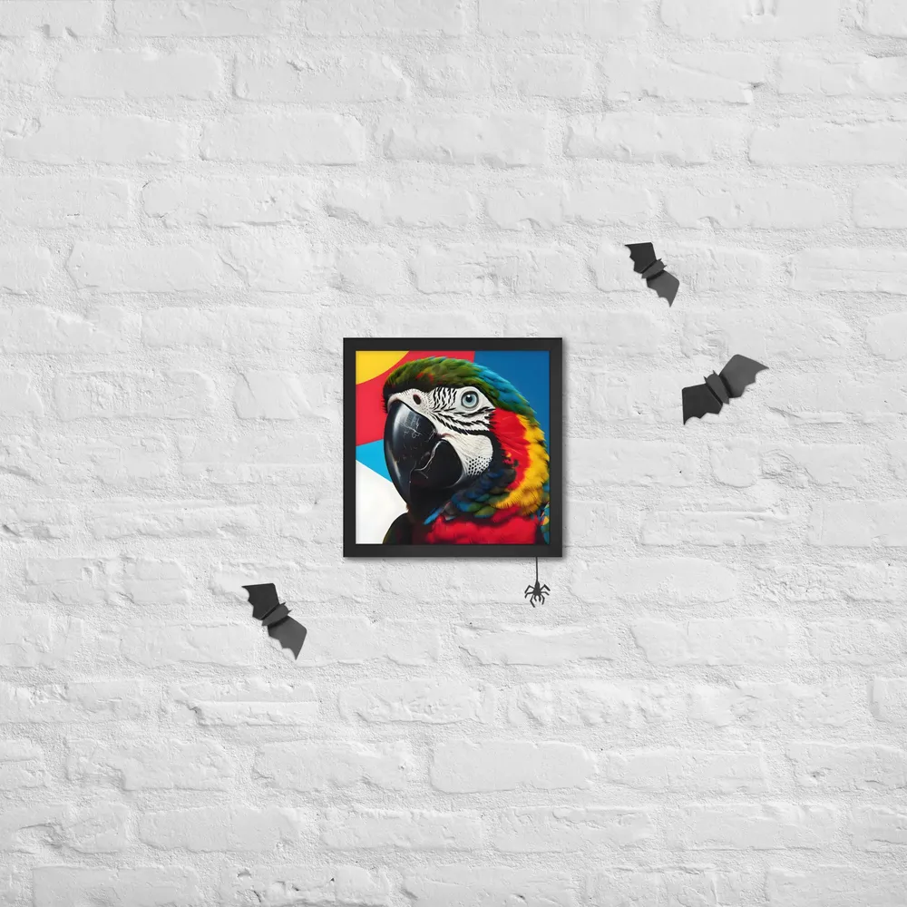 Scarlet Macaw Close-Up 
 Poster with Black Frame | 12″x 12″