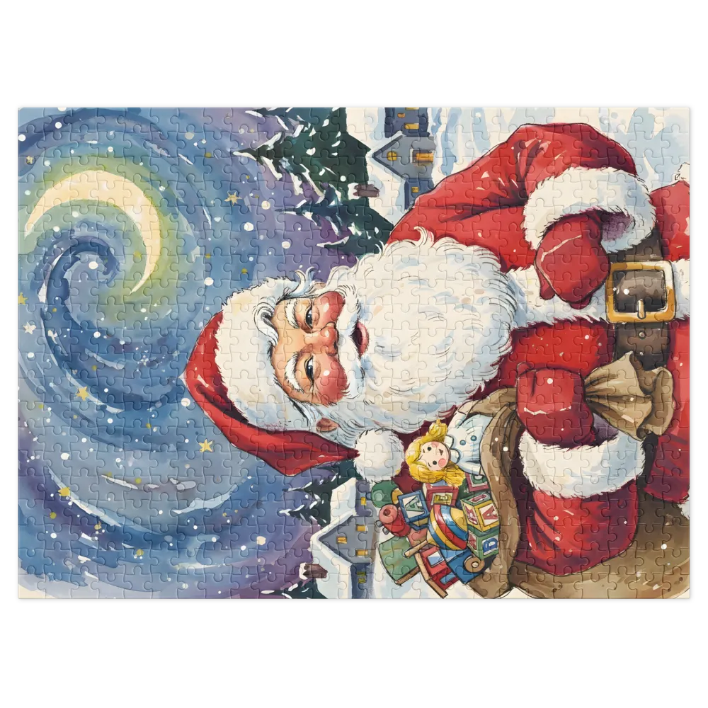Watercolor Santa's Night 
 Jigsaw Puzzle in Tin Box