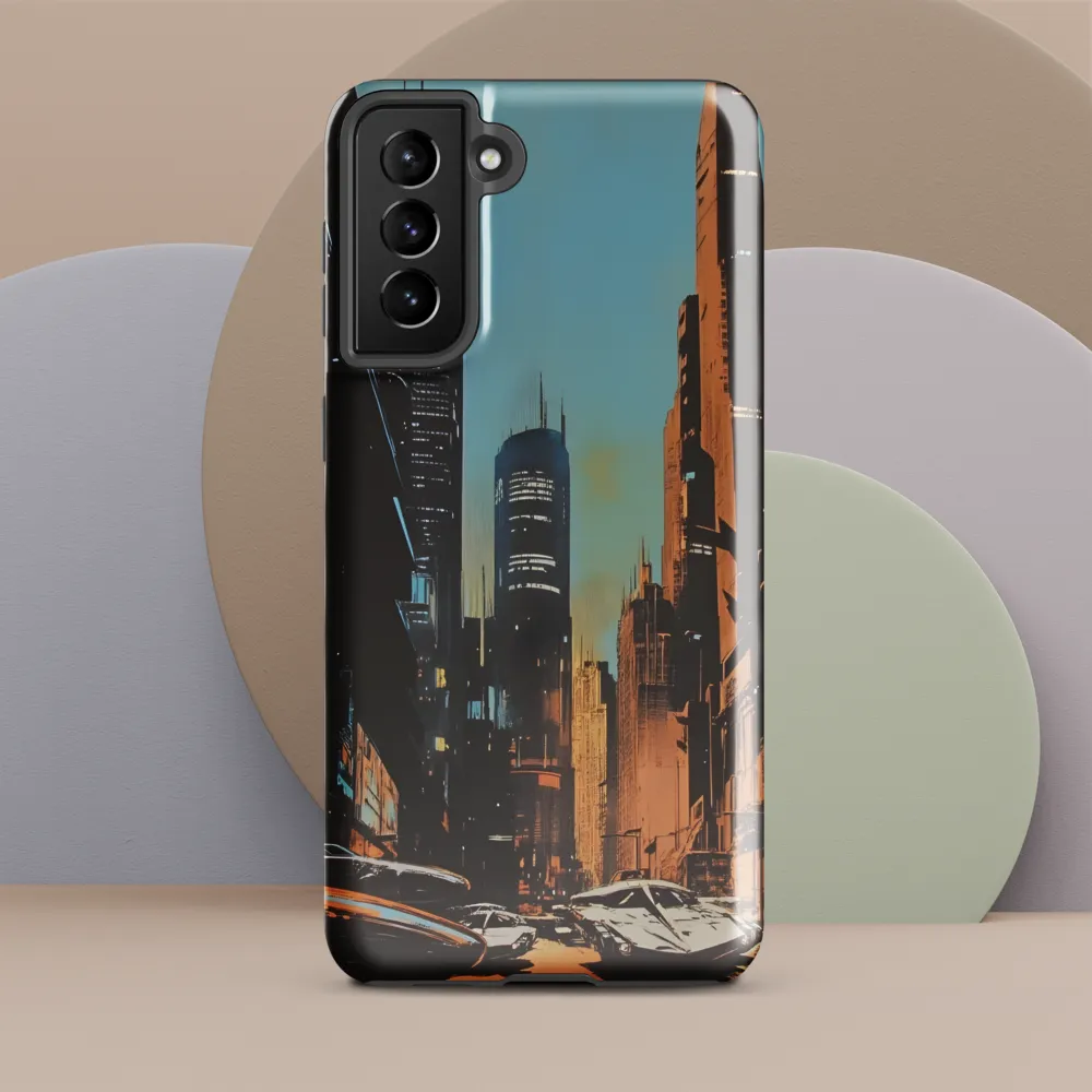Futuristic Cityscape in Blue and Orange
