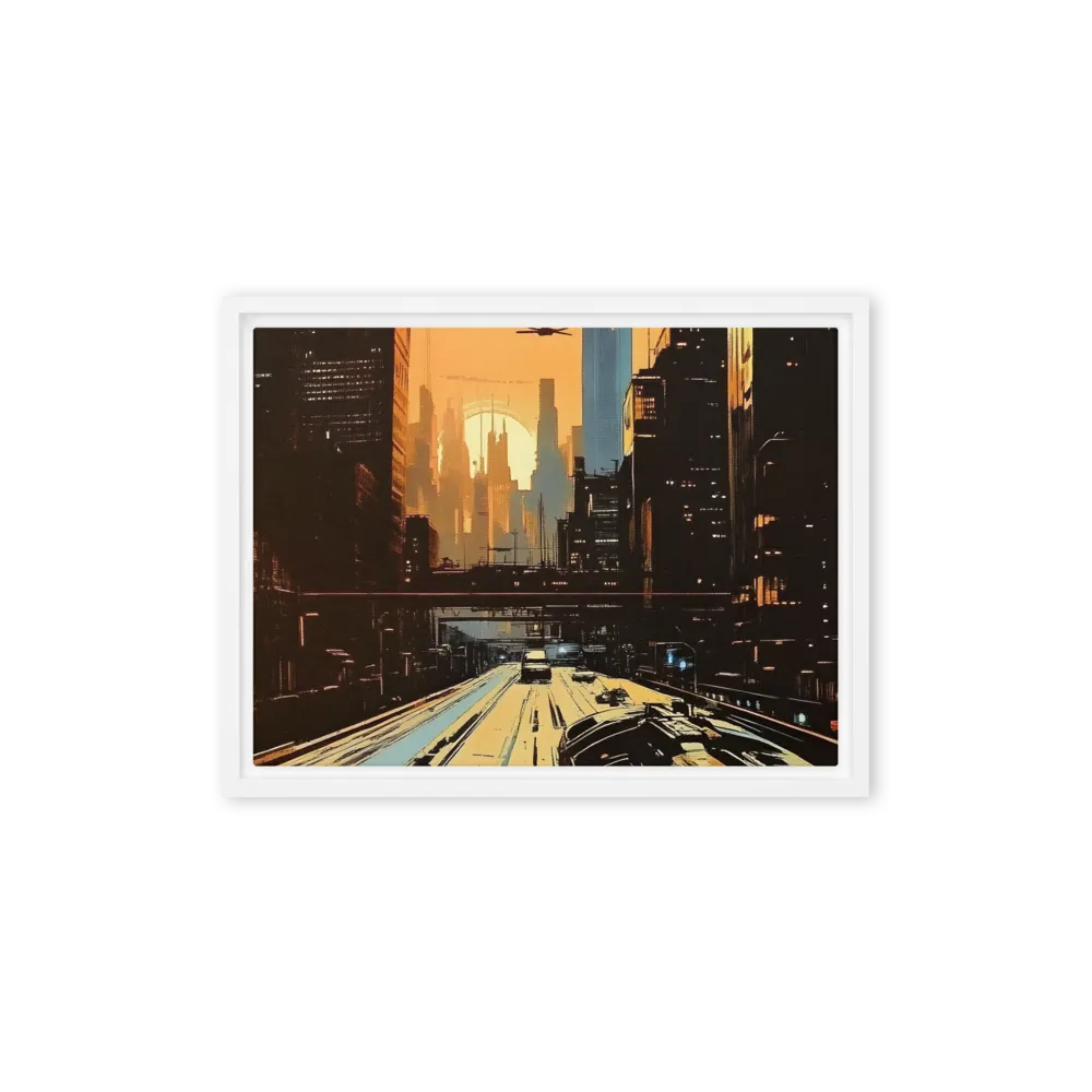 Metro Nexus: A Futuristic Cityscape | Canvas with White Frame | 12″×16″