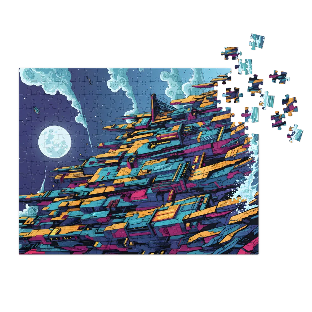 Moonlit Neon City 
 Jigsaw Puzzle in Tin Box