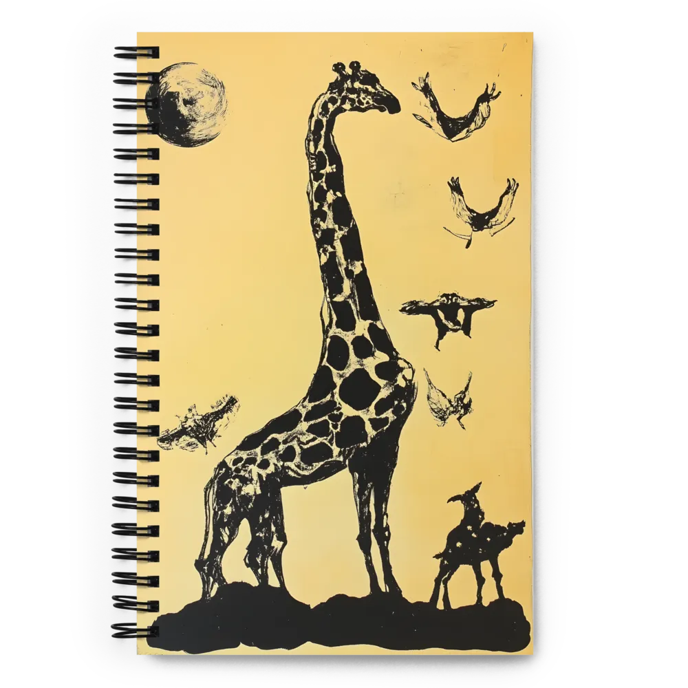 Whimsical Harmony of Giraffe and Birds | Spiral Notebook