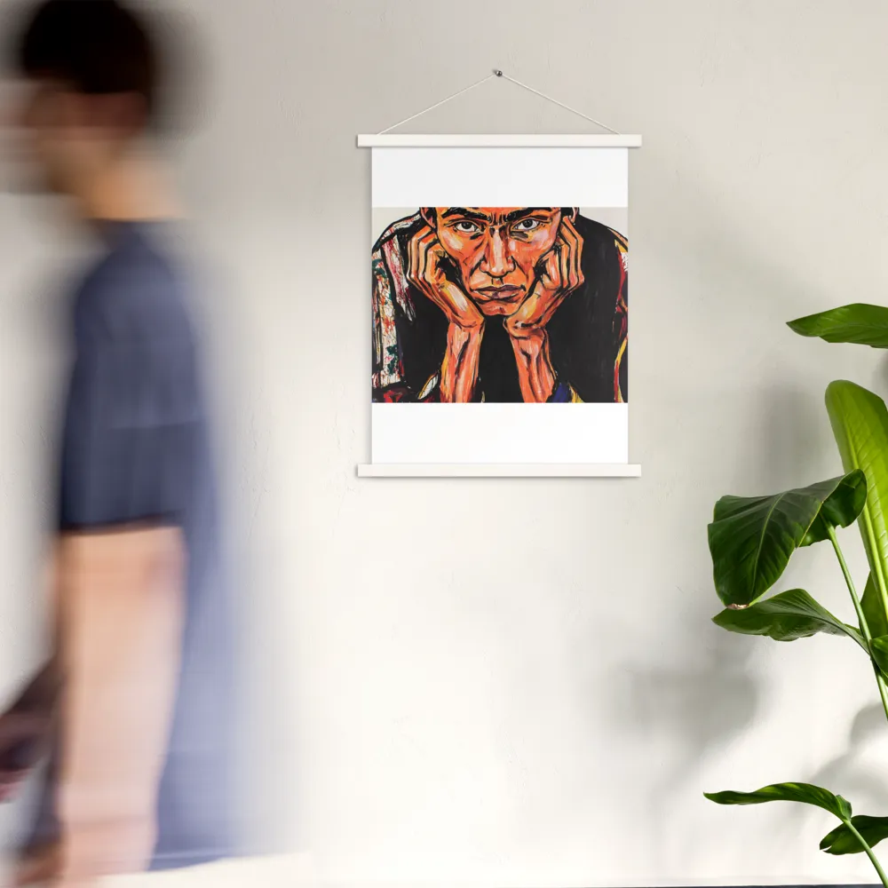 Contemplative Intensity: An Expressionist Portrait | Poster With White Wood Hanger | 18″×24″