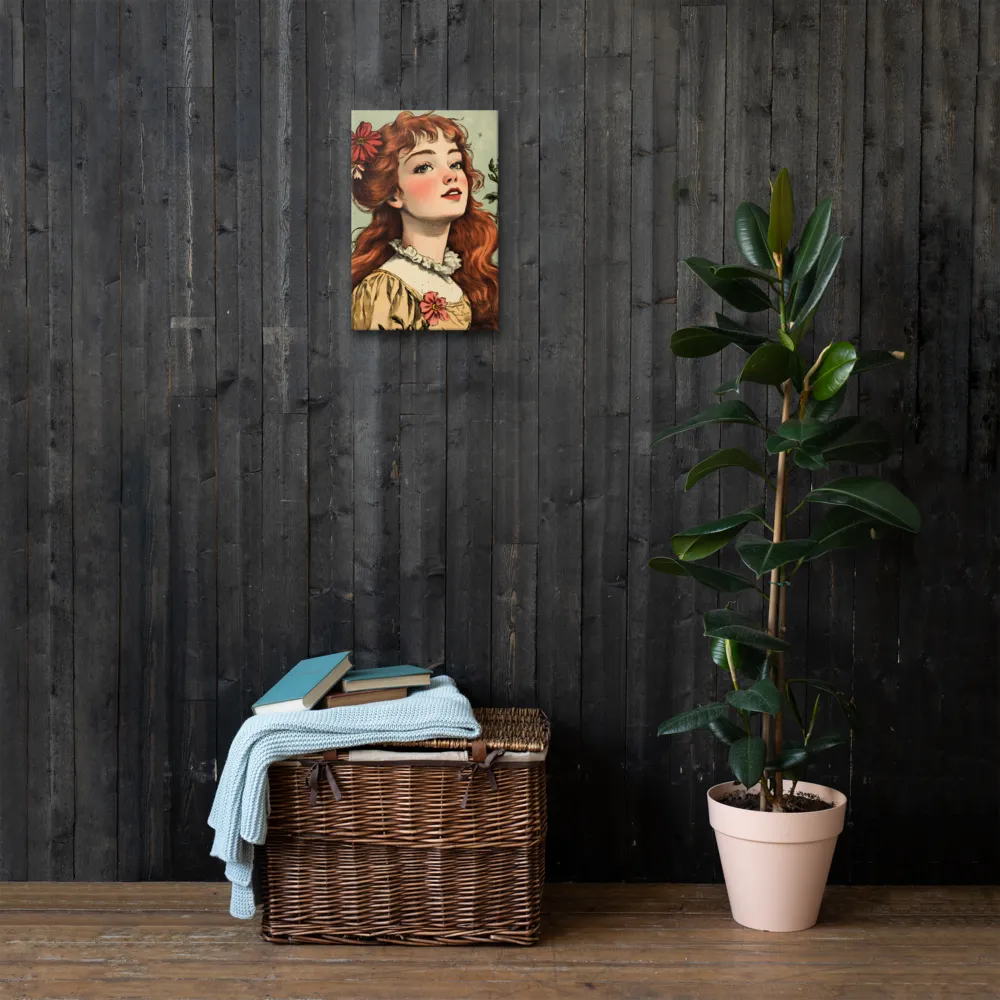 Whimsical Portrait of a Flower-Adorned Girl | Thin Canvas | 12″×18″