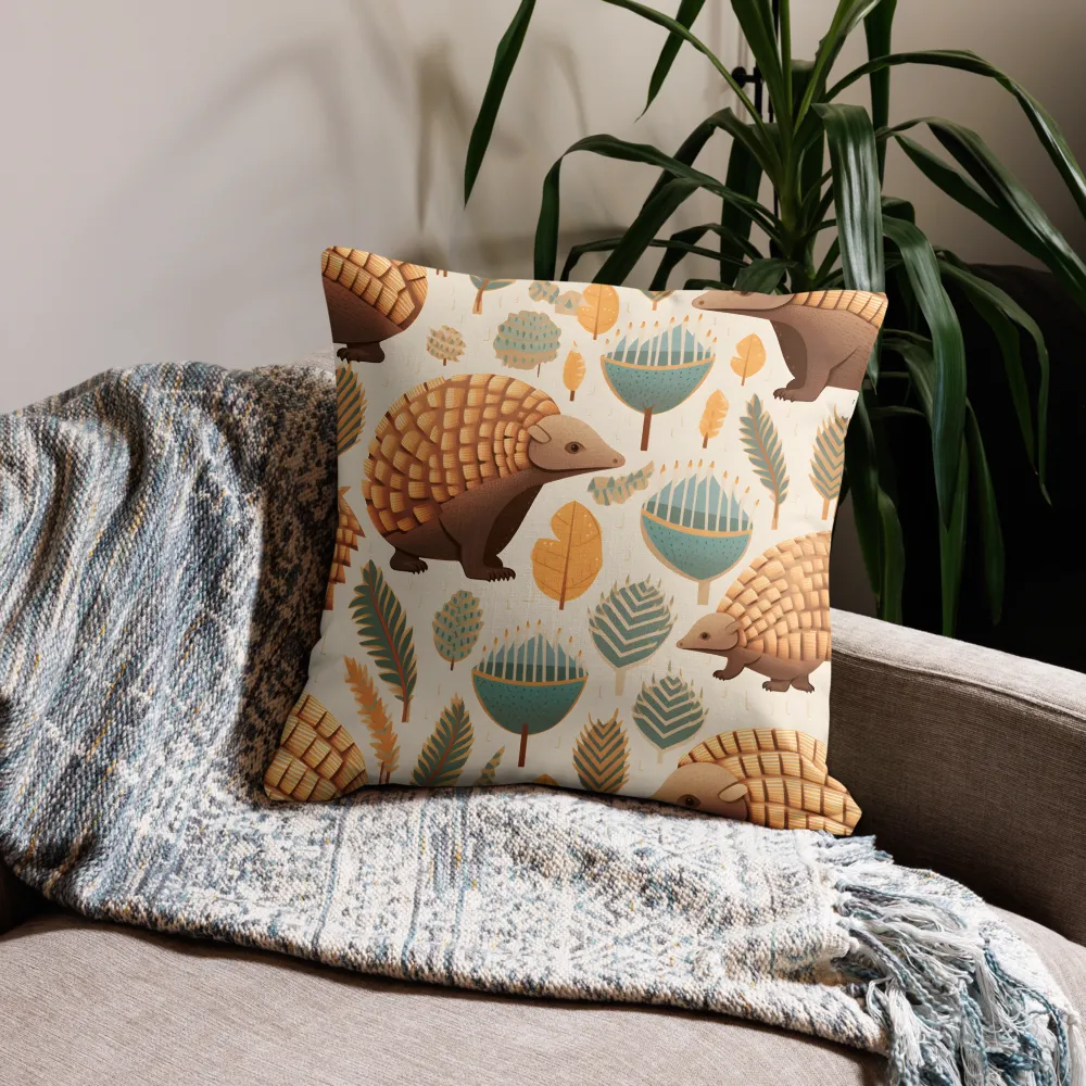 Pangolins in a Whimsical Habitat | Pillow | 22″×22″