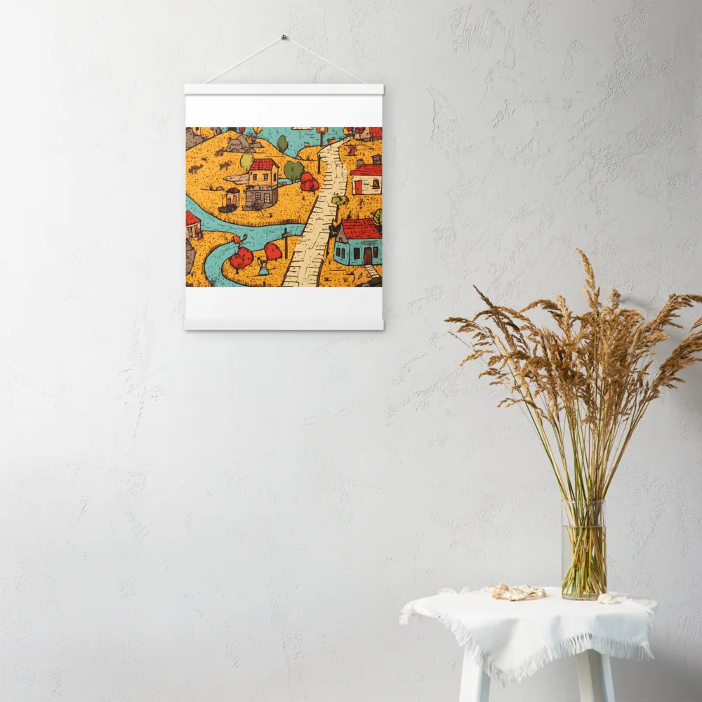 Whimsical Village Landscape | Poster With White Wood Hanger | 16″×20″