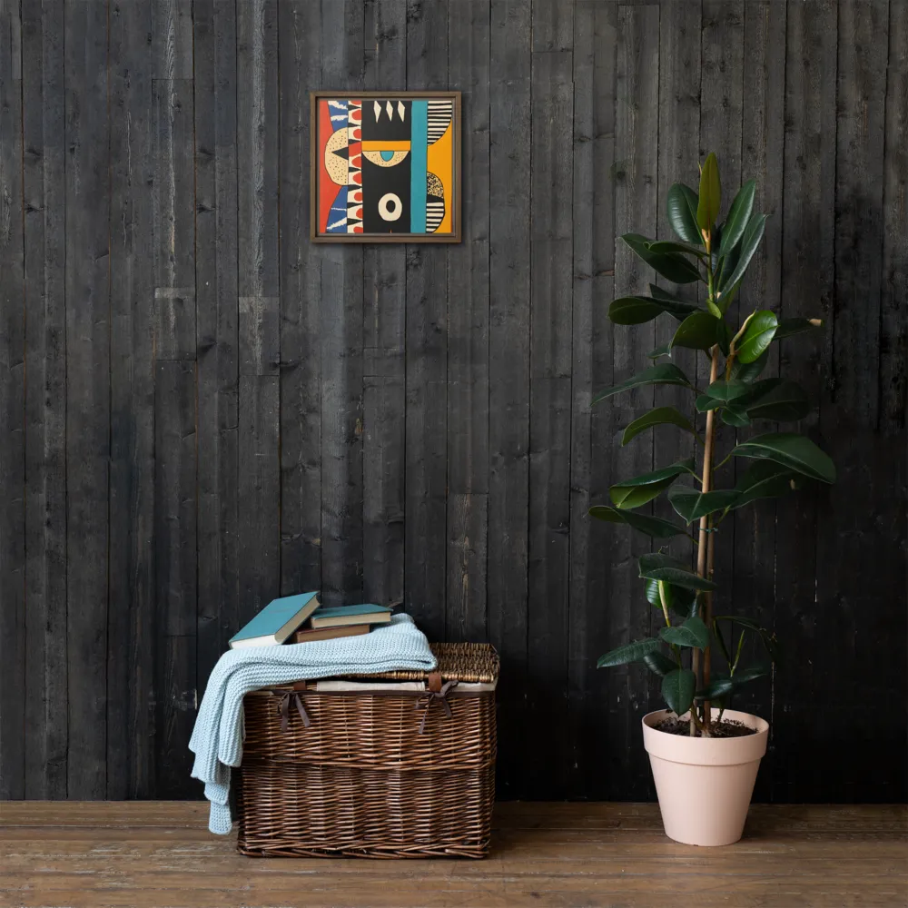 Playful Geometry: A Modern Abstract Exploration | Canvas with Brown Frame | 12″×12″
