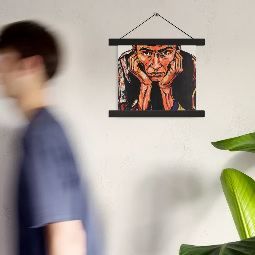 Contemplative Intensity: An Expressionist Portrait | Poster With Black Wood Hanger | 10″×10″