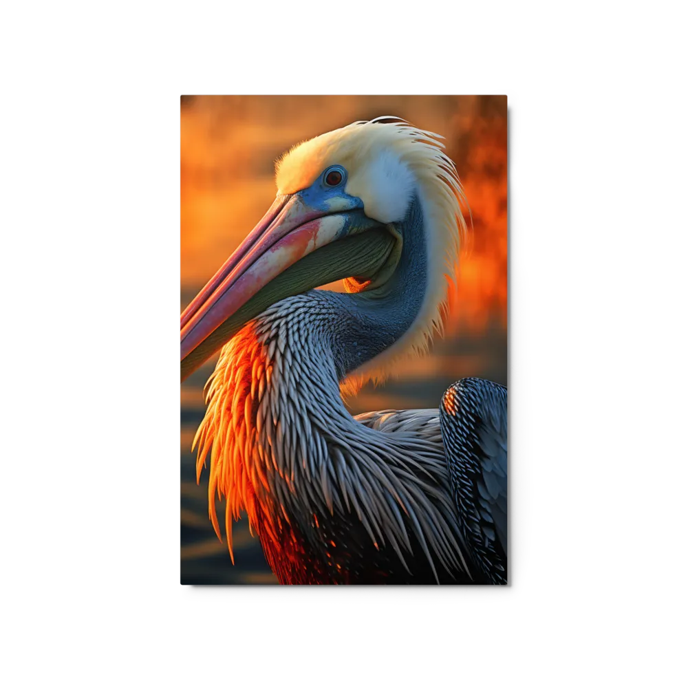 Elegance of the Pelican at Sunset | Metal Print | 20″×30″