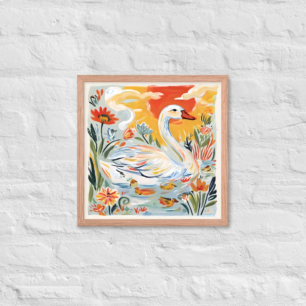 Swan and Ducklings 
 Poster with Red oak Frame | 16″x 16″