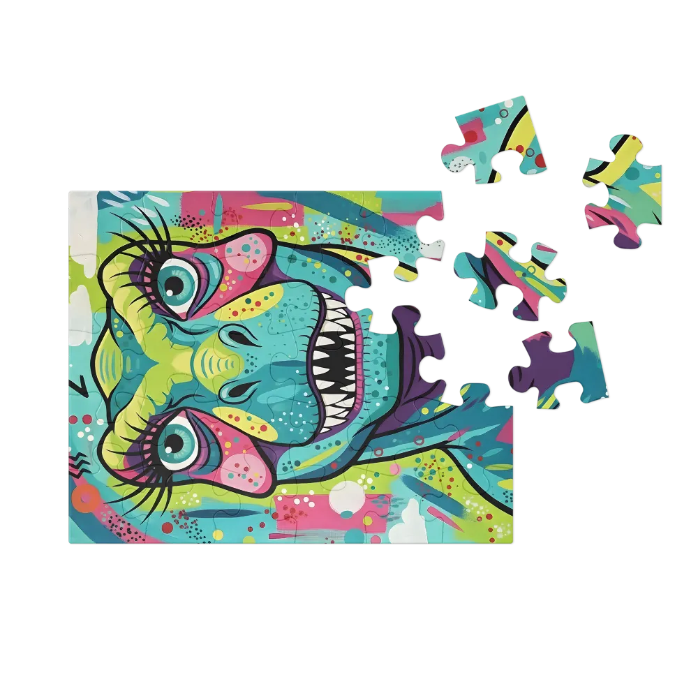 Neon Dino Portrait 
 Jigsaw Puzzle in Tin Box