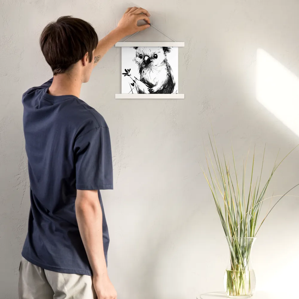 Whimsical Koala in Ink | Poster With White Wood Hanger | 10″×10″