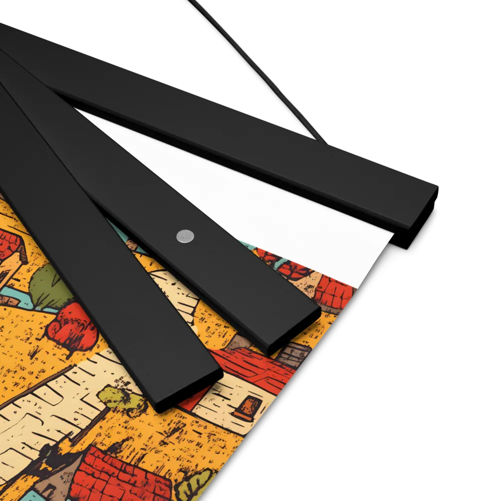 Whimsical Village Landscape | Poster With Black Wood Hanger | 8″×10″